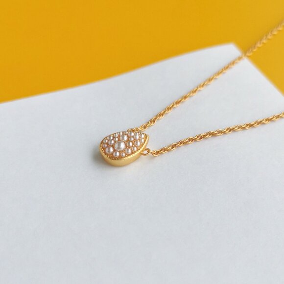 Pavé Teardrop Gold Pearl Necklace by Julie Vos - Picture 3 of 4